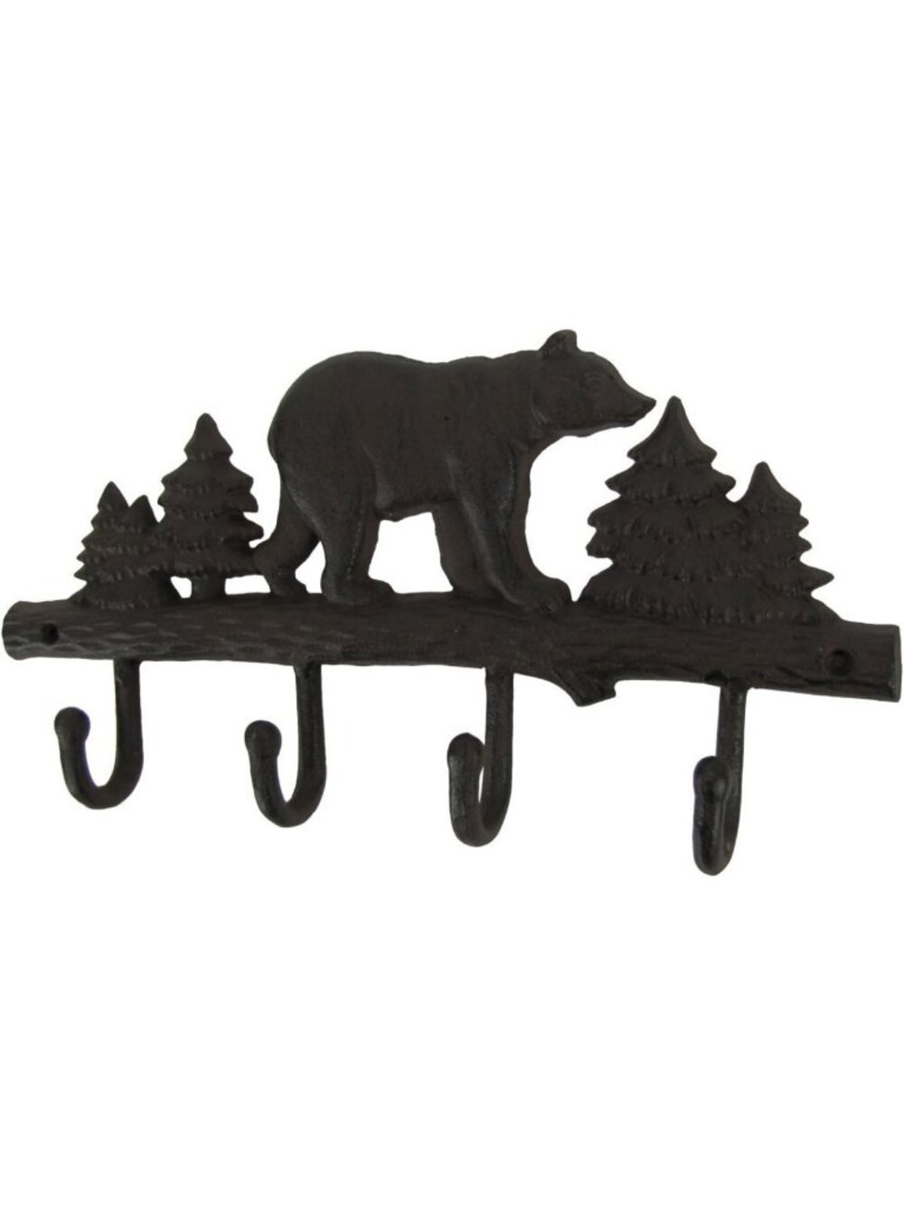 Rustic Metal Wall Hook - Black Bear Design, 4 Hooks for Keys, Hats & Coats